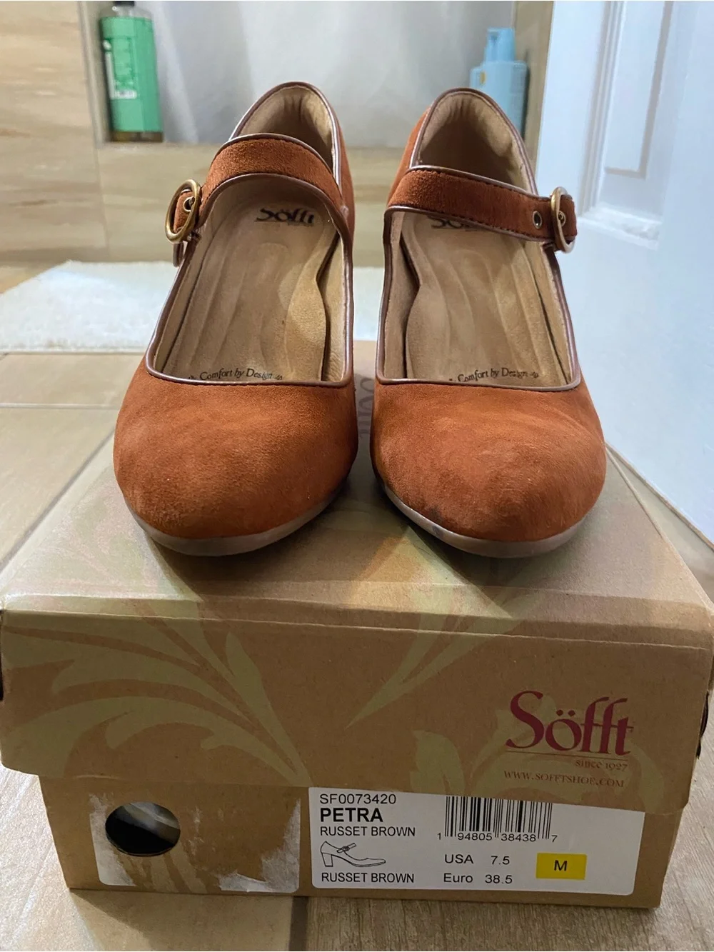 Söfft Rust Suede Mary Jane Heels with Gold Buckle